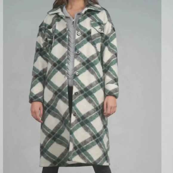 Elan Oversized Shirt Jacket green plaid size S - Picture 4 of 6
